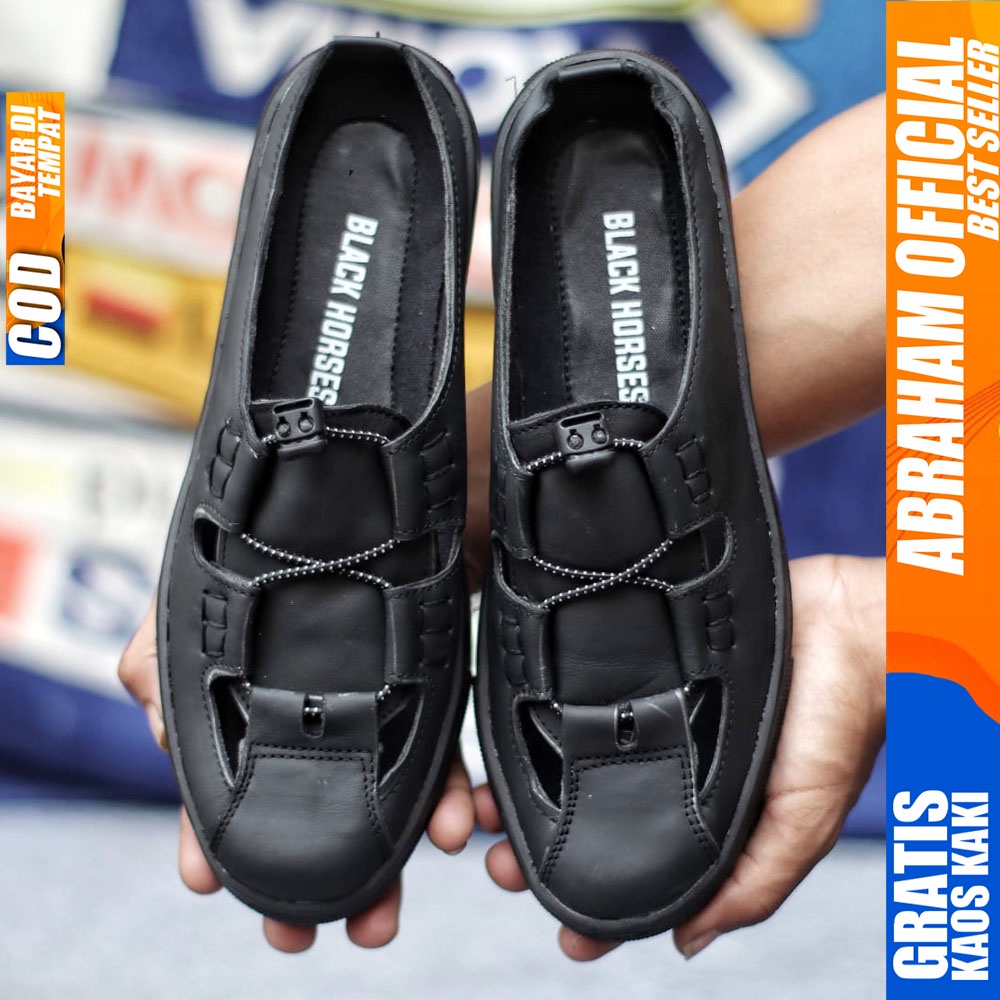 ABRAHAM FIXXI Sepatu Sandal Bustong Tutong Kulit Pria Hitam