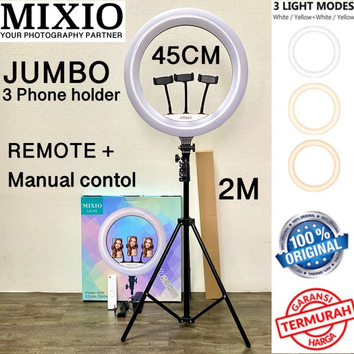 mixio ring light 45cm   light stand tripod 2m with 3 holder hp   remot 18inc