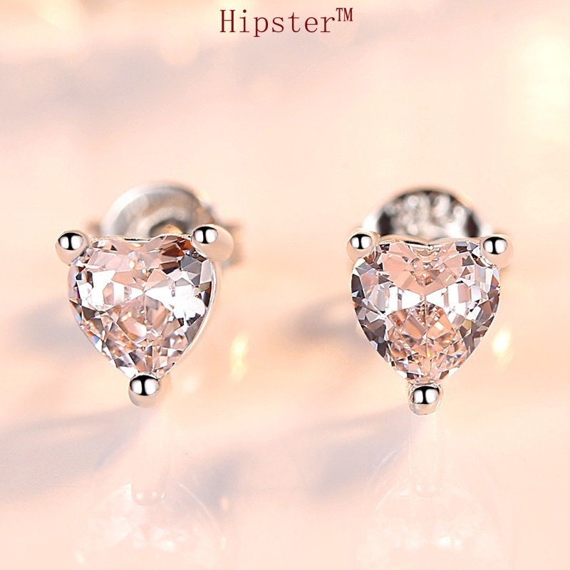 Simple Fashion Personality Heart-Shaped Colorful Diamond Earrings