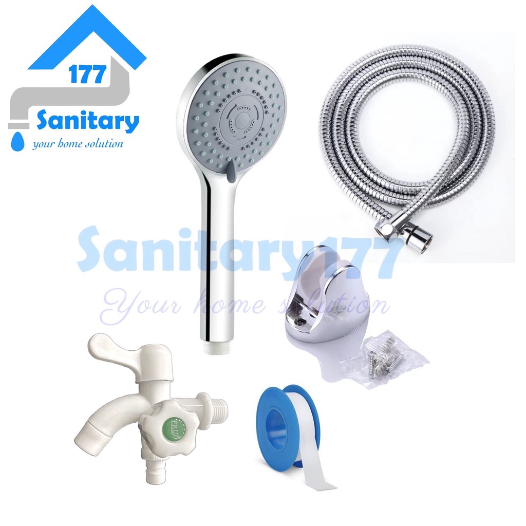 Paket Hand Shower Mandi 5in1 Murah 8110-Kran plastik cabang Kb- HandShower Semprotan Air spray 10CM