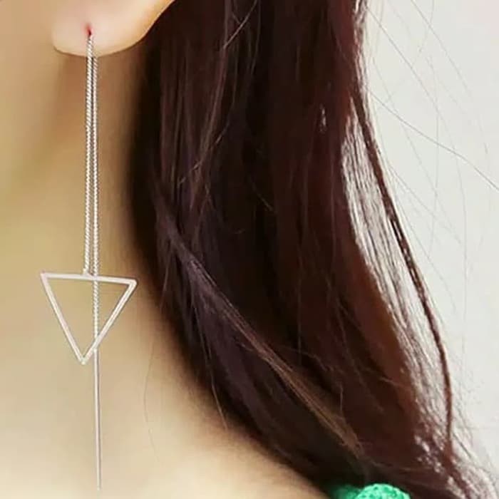 Anting Panjang Simple Gaya Korea Bentuk Hati Geometris Triangle