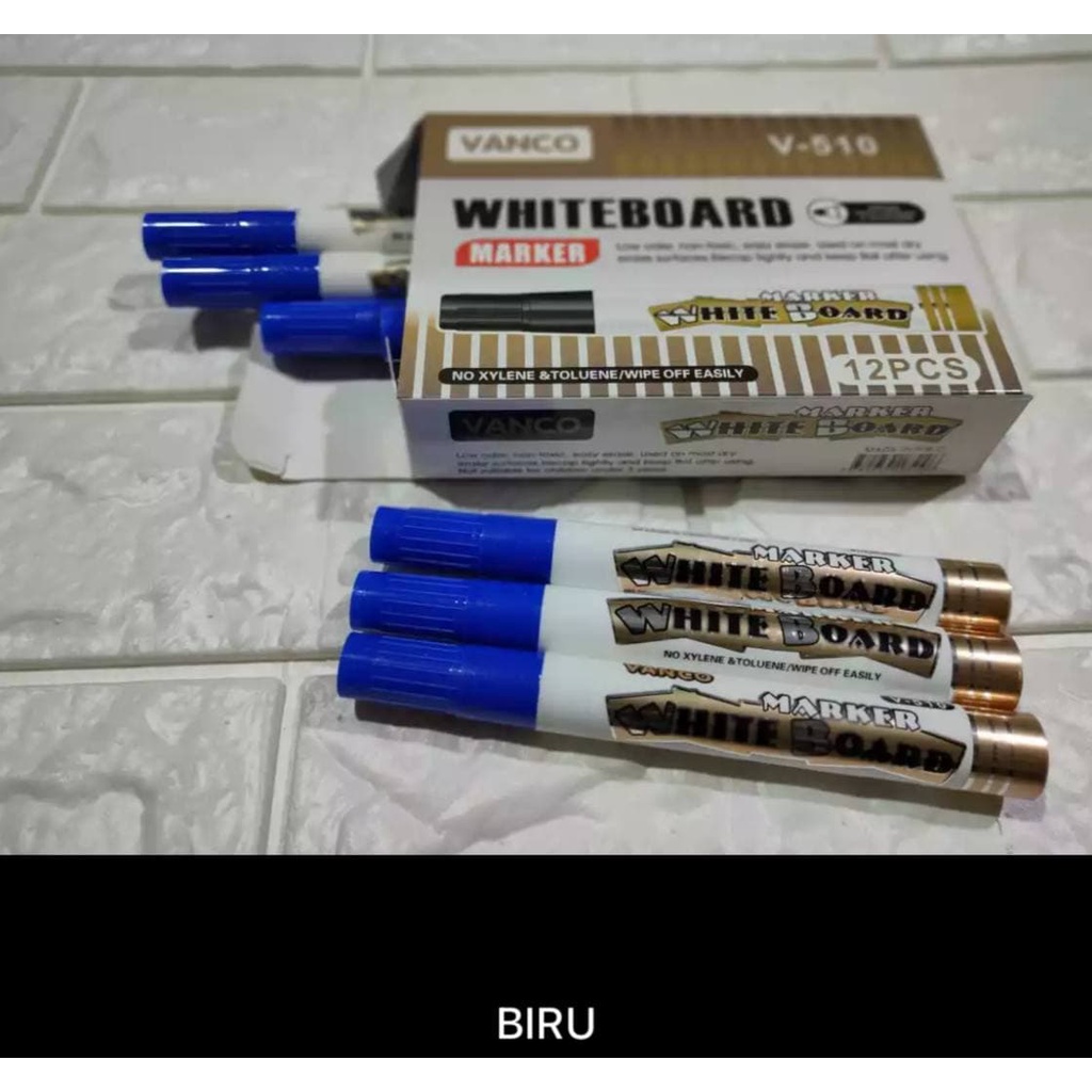 VANCO SPIDOL PAPAN TULIS / SPIDOL WHITEBOARD WB510 WARNA BIRU / HITAM ISI 3 Spidol Whiteboard