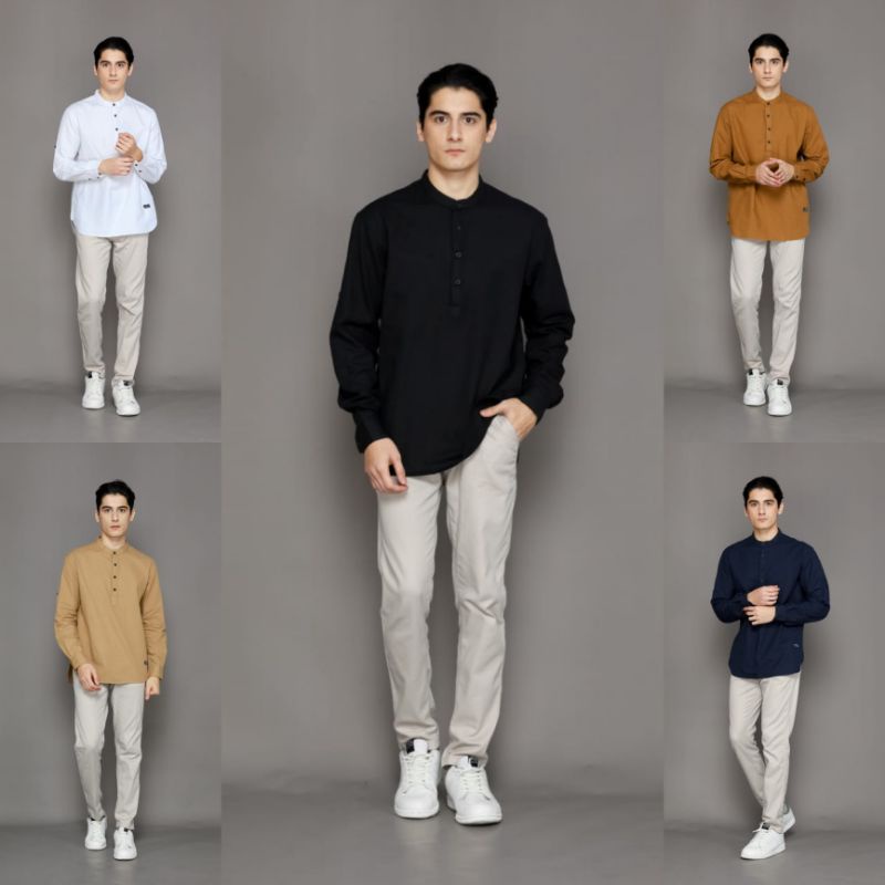 Kemeja Koko Pria Lengan Pendek Katun Linen Premium - Baju Koko Linen Basic Polos - Kemeja Koko Lengan Panjang - Baju Koko Hitam - Baju Koko Putih