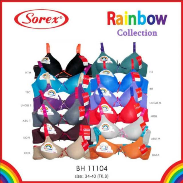 Ab shop bra sorex rainbow kode 11104 tanpa kawat busa tipis