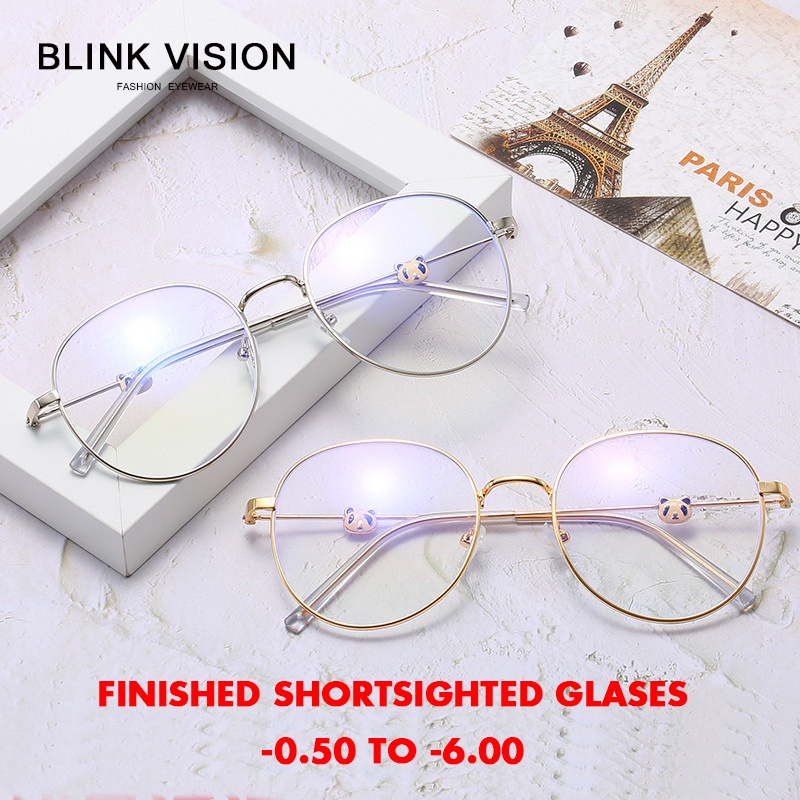 Blink Vision 0 to -6.00 Panda Korea Minus Anti Radiasi Kacamata Fashion Bulat Anti Blue Light Wanita