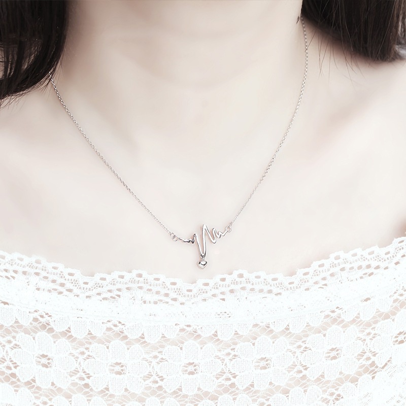 [Ready Stock]Fashion Creative ECG Silver Necklace Pendant