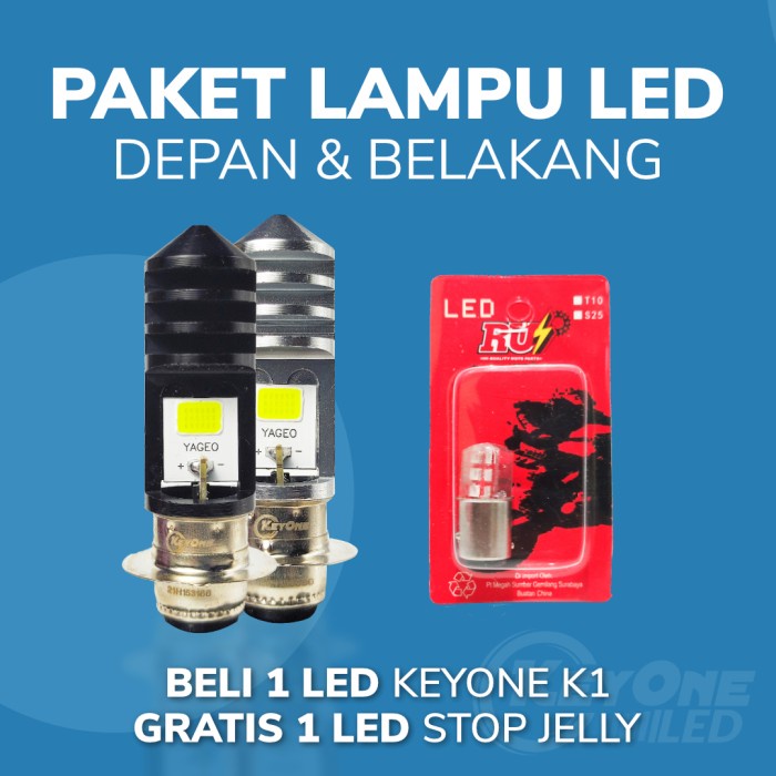 PAKET PROMO LAMPU LED KEYONE DEPAN DAN BELAKANG UNTUK BEBEK DAN MATIC - HITAM