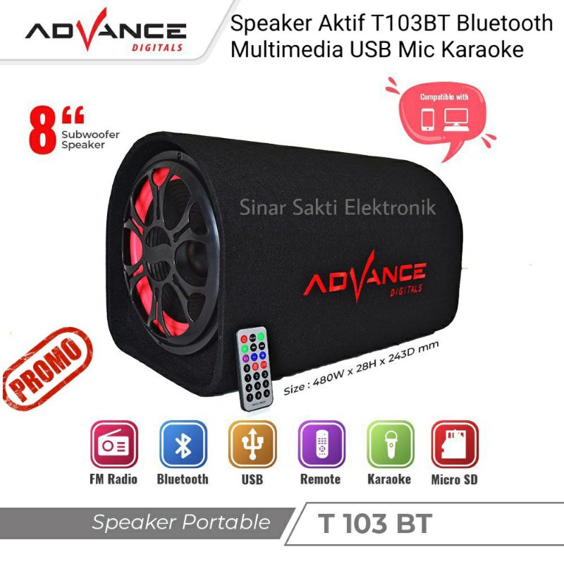 Speaker Advance T103BT Aktif Bluetooth Multimedia USB Mobil T103 BT Bisa Colok Mic Karaoke