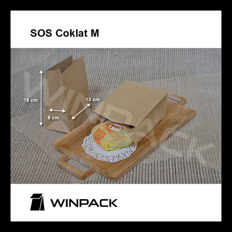 

KANTONG KERTAS MAKANAN COKLAT,PAPER BAG SOS BROWN,FOOD GRADE,13X18X8CM BERKUALITAS