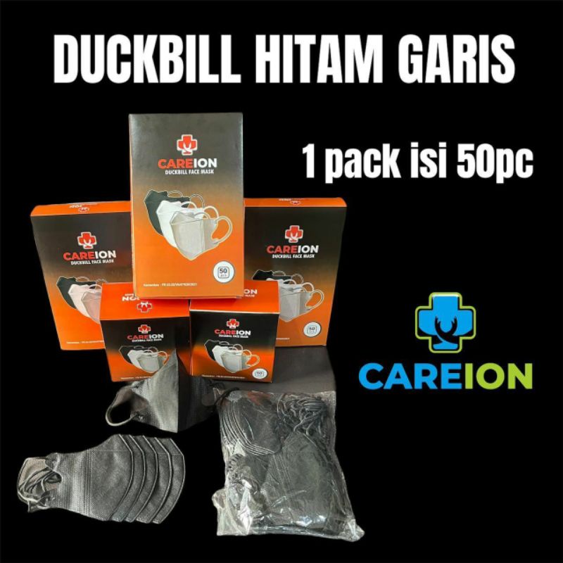 MASKER DUCKBILL DB CAREION HITAM PUTIH ISI 50PCS | FACE MASK FM MASKER EARLOOP DUCKBILL ISI 50 | MAS
