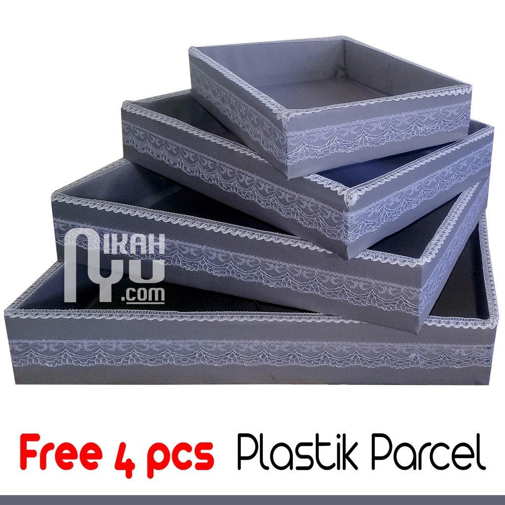 

Kotak Hantaran Seserahan Warna Grey Isi 4 Harga Murah Gratis 4 pcs Plastik Parcel Warna Grey