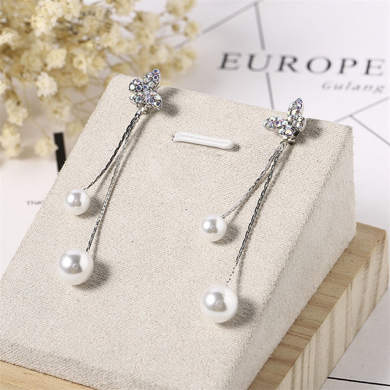 Anting Rumbai Desain Kupu-Kupu Aksen Mutiara Gaya Korea Minimalis Untuk Wanita