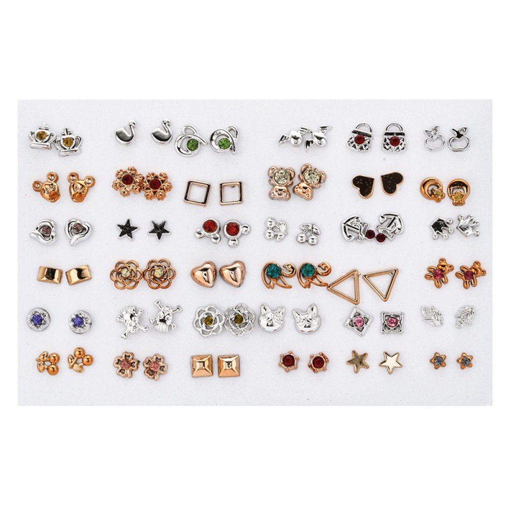 【COD Tangding】36 Pairs Retro Geometric Shape Ear Studs Set Personality Temperament Earrings Women Jewelry Accessories