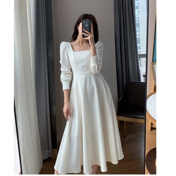 Korea Dress Vintage Long Sleeves Maxi Dress Import Party Dress-puith