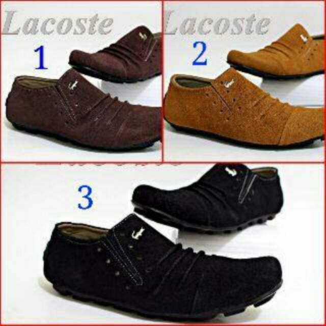 Sepatu Slop Pria Hitam Lacoste Slip On Kulit Suede Wrinkle Murah