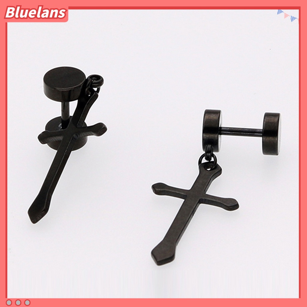 1 Pc Anting Stud Desain Dumbbell Cross Bahan Titanium Steel Untuk Dekorasi