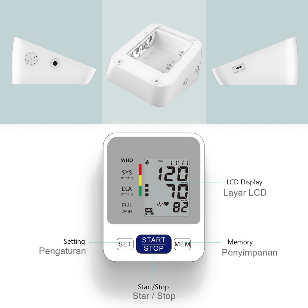 ITS Tensi darah digital otomatis akurat Gaya Lengan Sepenuhnya Otomatis Sphygmomanometer Monitor Tekanan Darah Tampilan LED besar  Sepenuhnya otomatis  alat tensi darah digital akurat lengkap ori