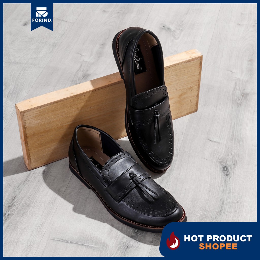 Pietra Black | Sepatu Hitam Tanpa Tali Loafers Pria Casual Kerja Formal Kantor Laki | Giant x FORIND