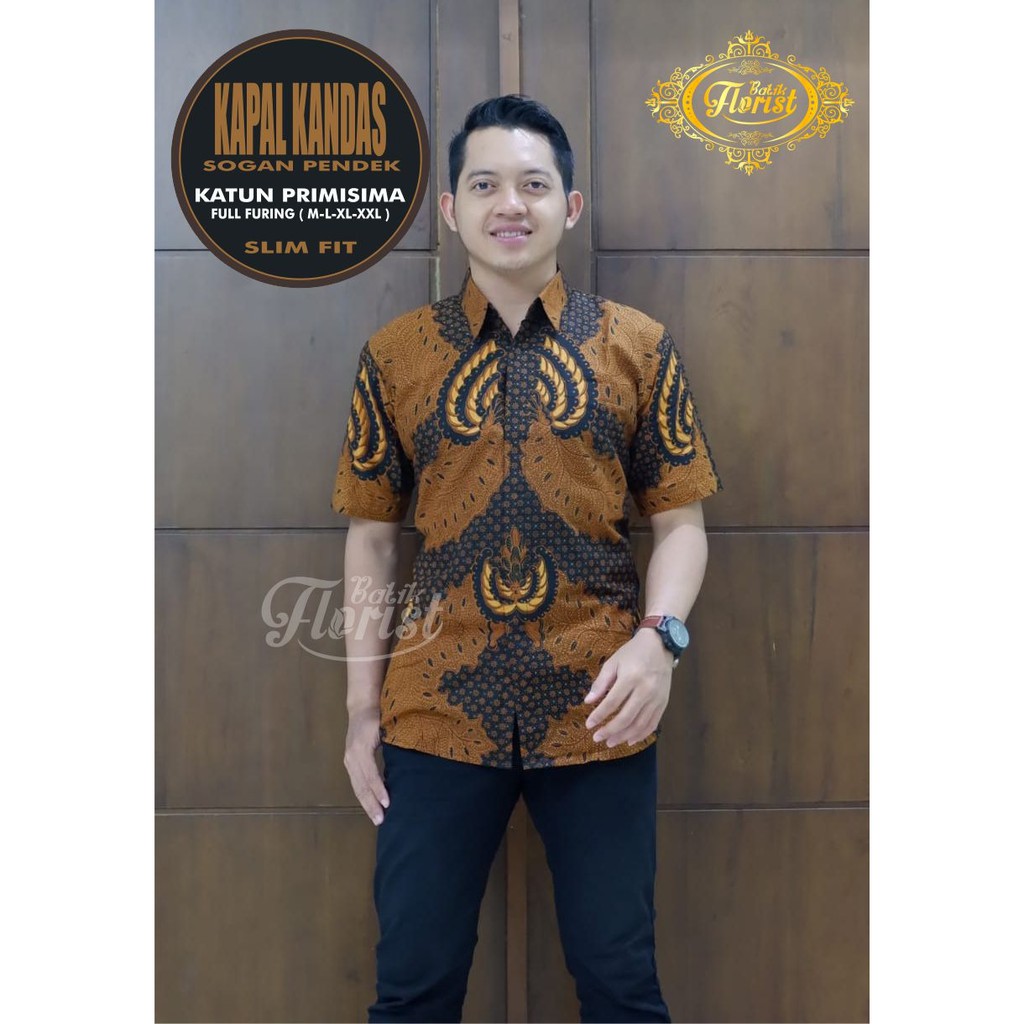 KAPAL KANDAS Kemeja Batik Pria Lengan Pendek Katun Halus FULL FURING Florist