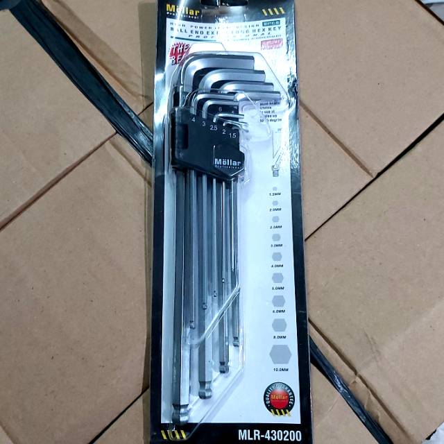 Kunci L Panjang set Segi Ballpoint 9pcs 9 pcs - MOLLAR Extra Long Ball end Long Hex Key