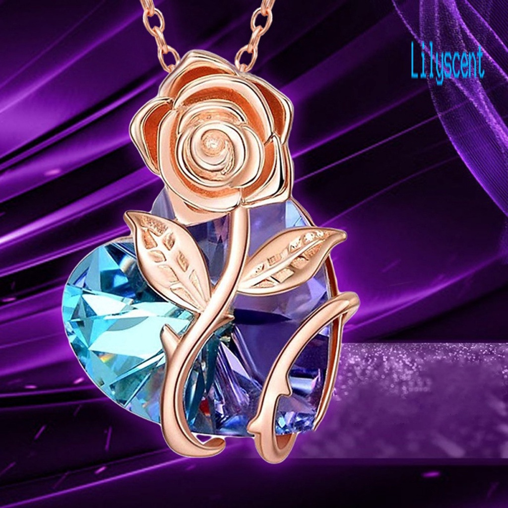 Kalung Klavikula Desain Hati Aksen Kristal Imitasi Warna Rose Gold Untuk Wanita