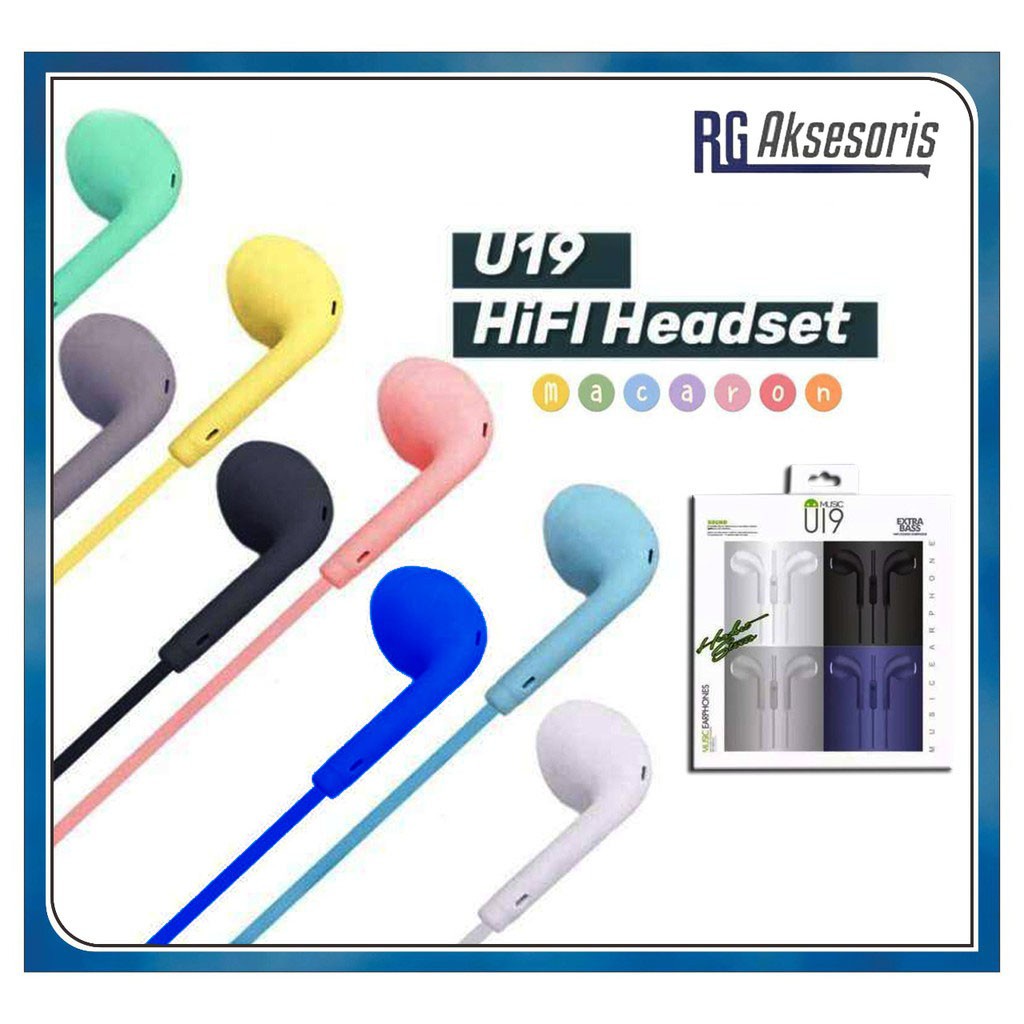 Hedset Macaron U19 handsfree macaron Hifi Extra Bass Mate Colorfull Dove Earphone Jack 35mm With Mic