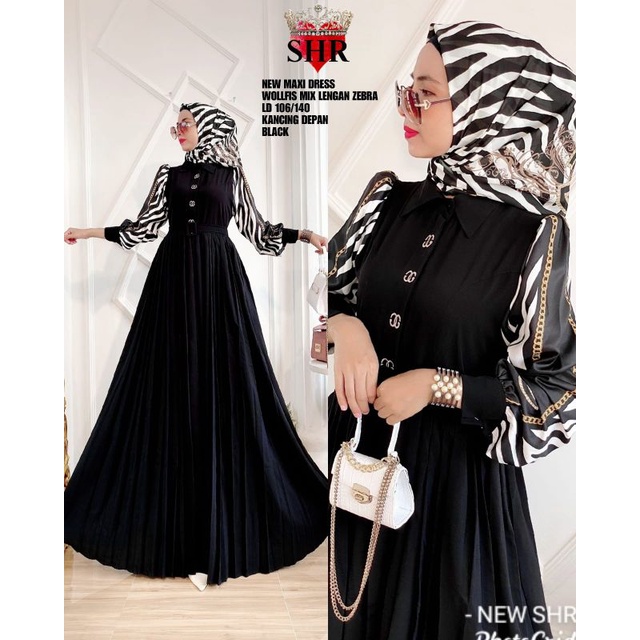 COD !!! NEW SHR ORI 100% DRESS MAXI wolfis ZEBRA PREMIUM BUNGA BLACK MILO LEOPARD SYAHIRA-8