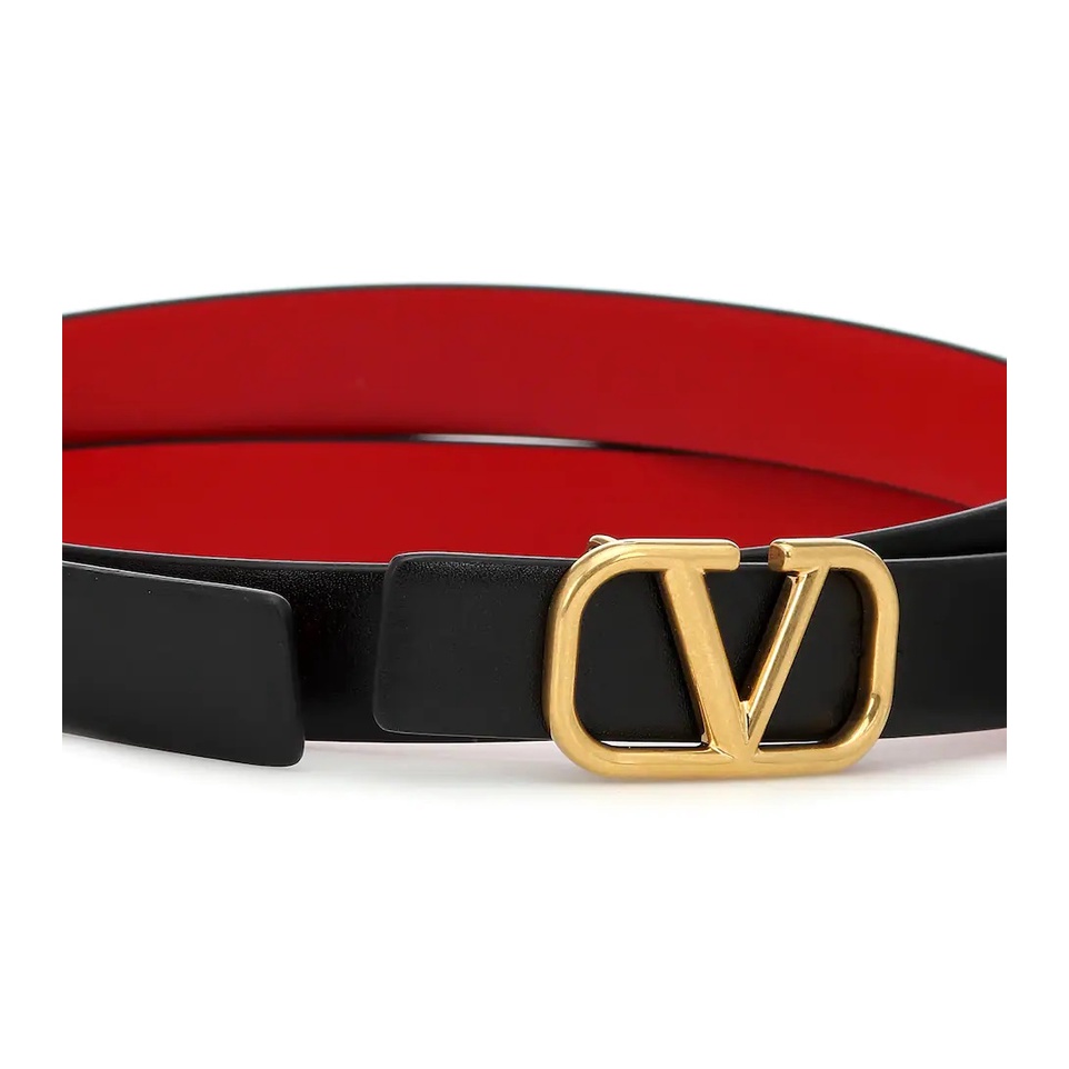 VLTN VLOGO Reversible Leather Belt 2cm Black Red GHW 100% Authentic