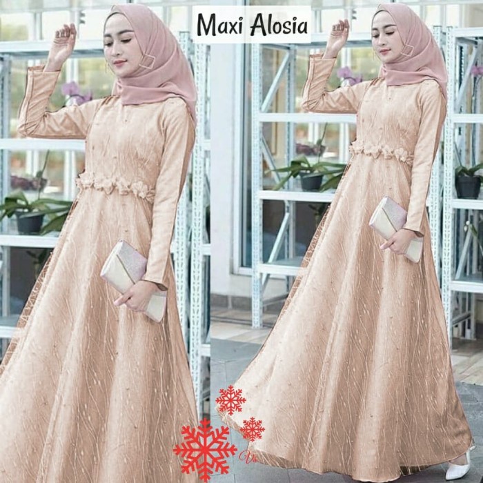 GAMIS TIARA DRESS MAXY VELVET MIX BROKAT TILE MUTIARA FASHION MUSLIM WANITA GAUN PESTA MEWAH