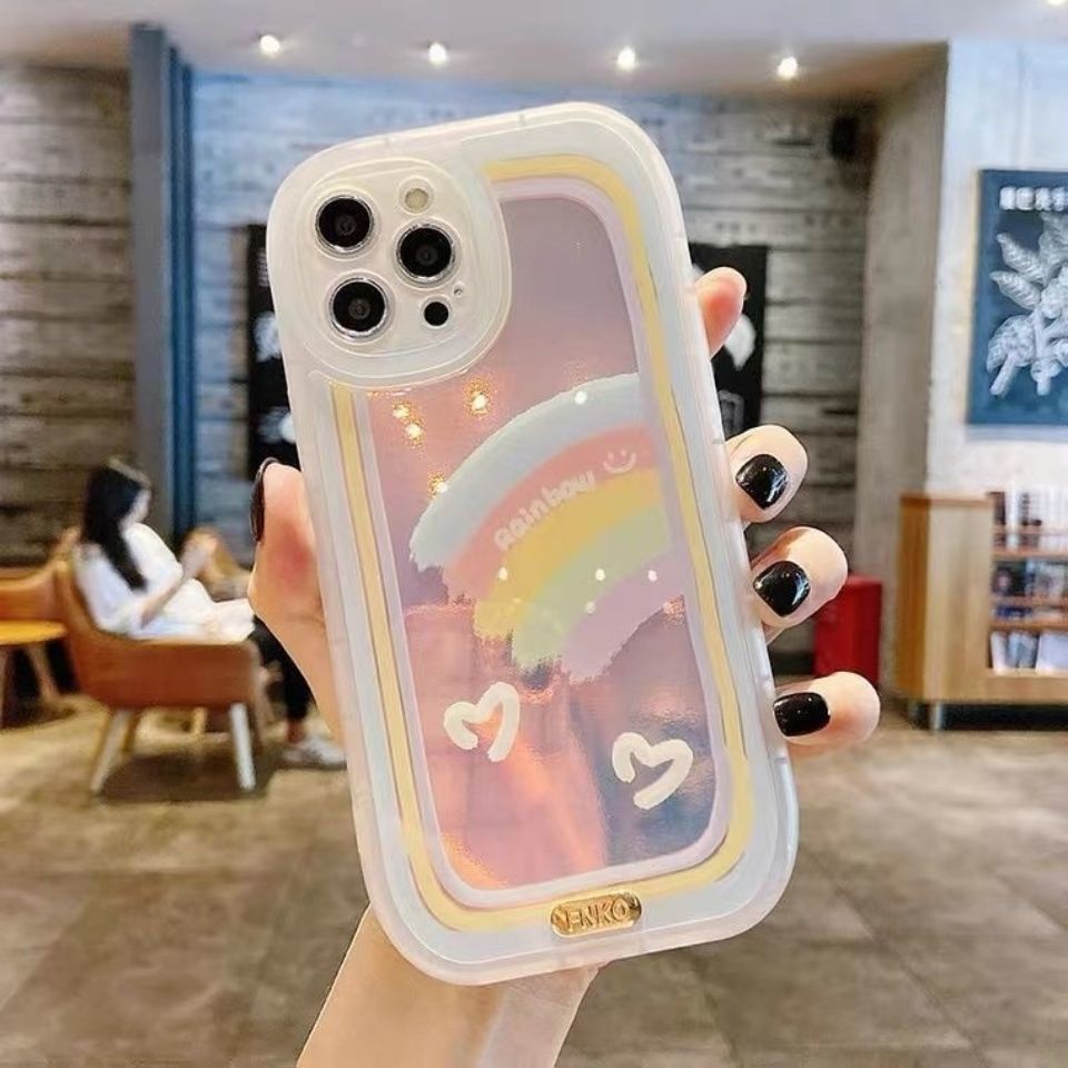 Soft Case Silikon Motif Print Laser Pelangi Untuk IPhone 12 13 11 Pro Max X Xs Max Xr 7 8 Plus Ddmb