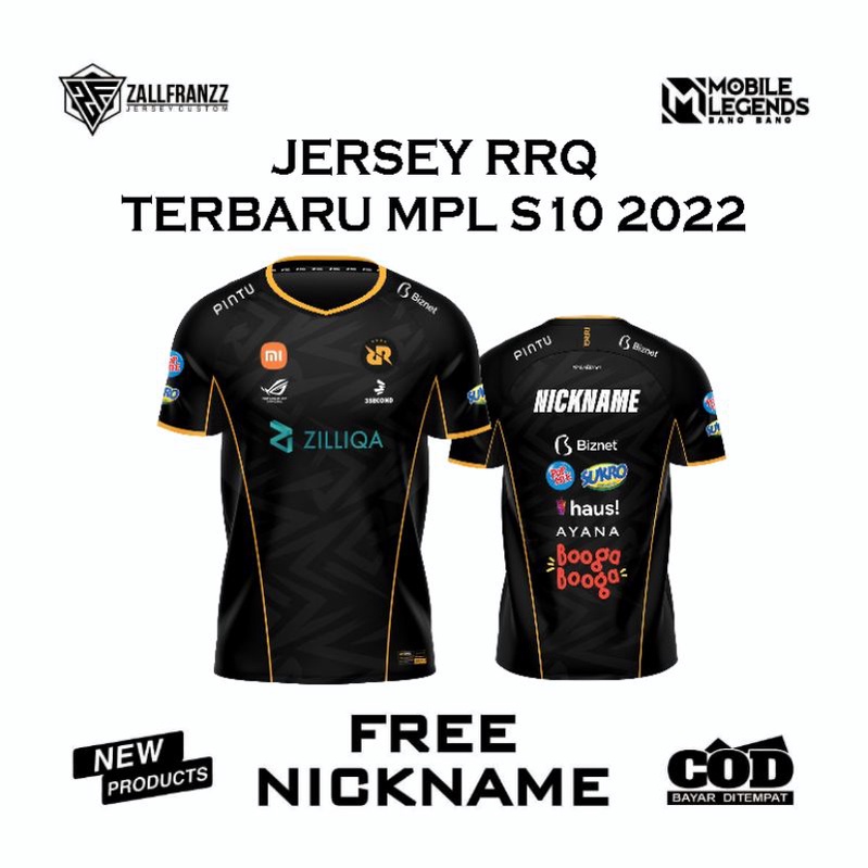 JERSEY RRQ TERBARU MPL S10 2022 - HITAM, free nickname