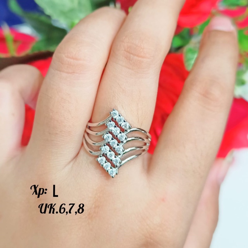 Cincin TITANIUM Dewasa Gold&amp;Silver strip lima permata perhiasan emas Korea,tidak karat *COD*