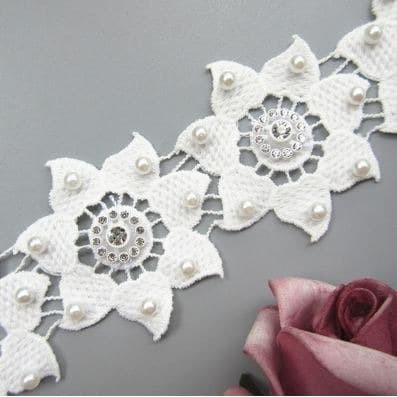 Lace Patch - White Flower Beading #06 (6pcs)