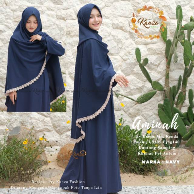 Gamis syari set jumbo gamis syari polos gamis syari renda busui gamis syari putih Aminah Ori Kanza