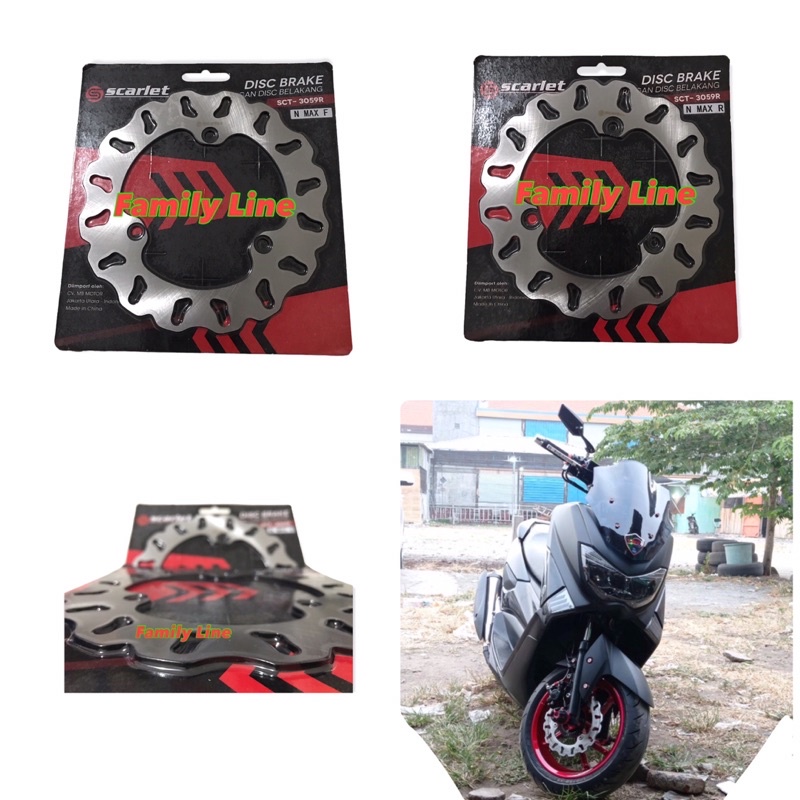 Piringan Cakram Scarlet Disc Brake Standar Set Depan Belakang Yamaha All New Nmax 2020-2022 Dan Yamaha Nmax OLD 2019 Ke Bawah Disc Scarlet Racing