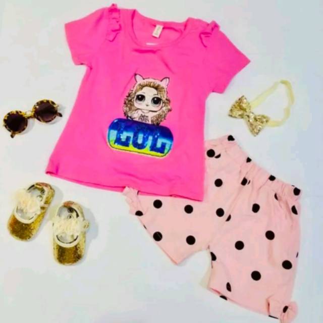 BAJU ANAK PEREMPUAN SETELAN LED LOL IMPORT