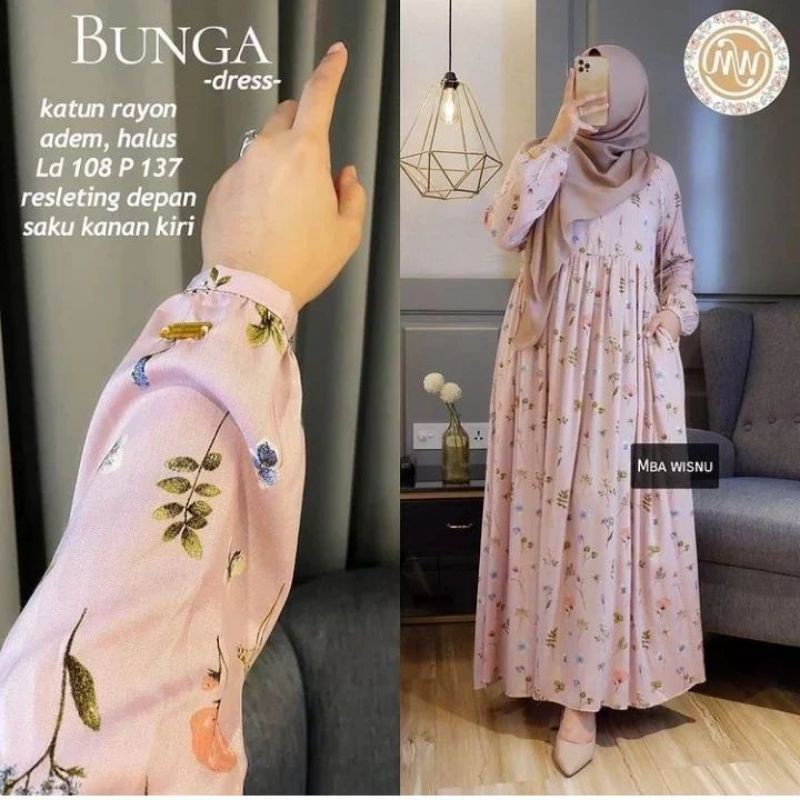Bunga Dress Mba Wisnu Gamis Katun Rayon
