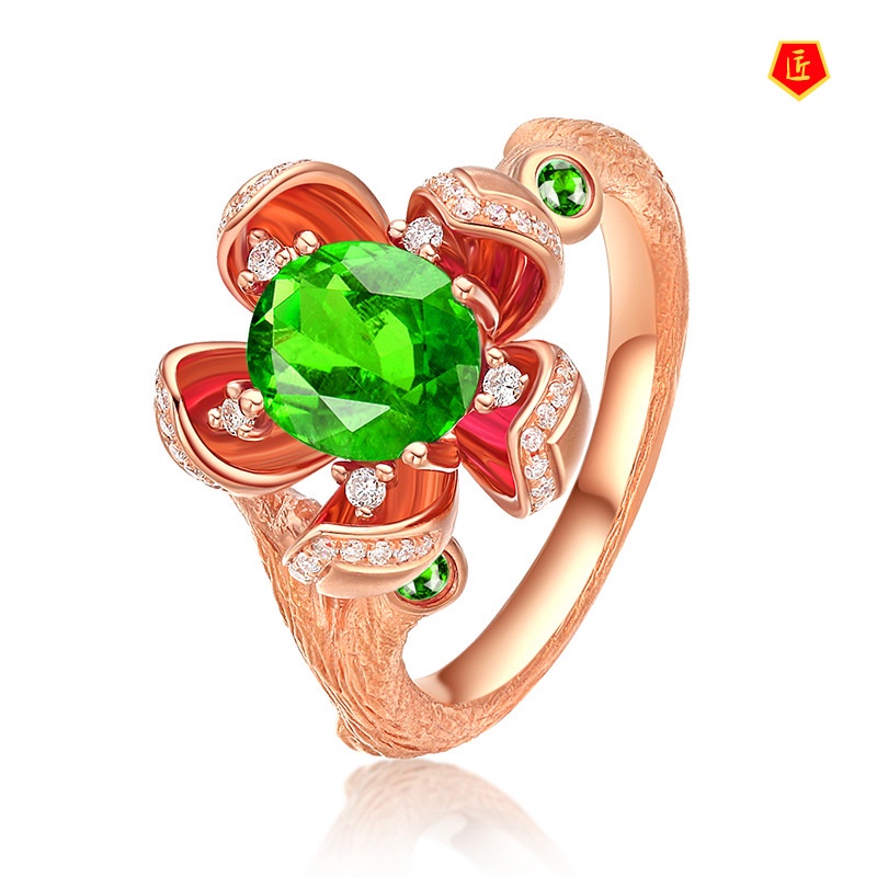 [Ready Stock]Creative Flowers Red Tourmaline Ring 18K Rose Gold