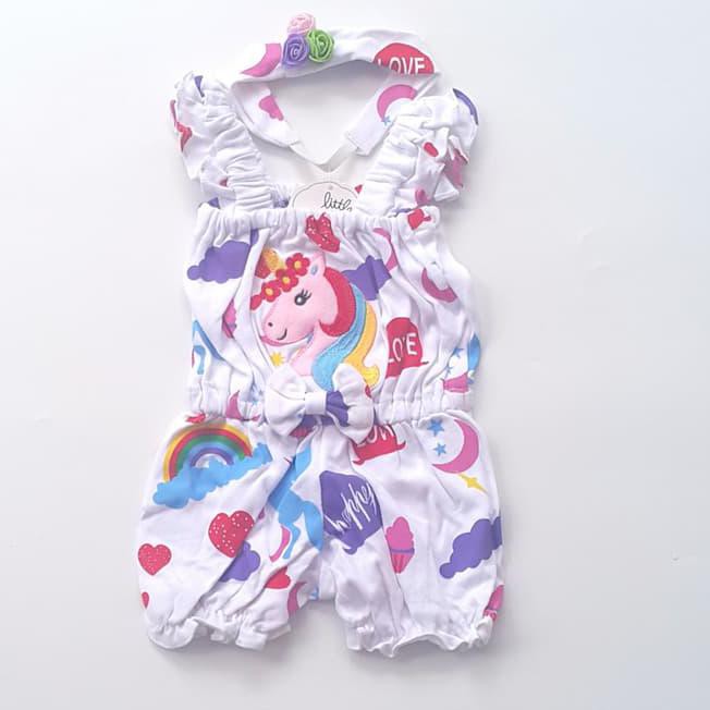 Baju Bayi Jumpsuit Bayi Perempuan Unicorn Set Bandana
