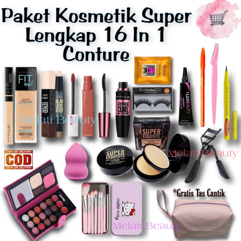 Paket Kosmetik Varian Super Lengkap 16 In 1 / Paket Kosmetik / Paket Kecantikan / Make Up Wanita / Conture / Kuas Make Up / Fit Me / Kecantikan / Kosmetik Lengkap