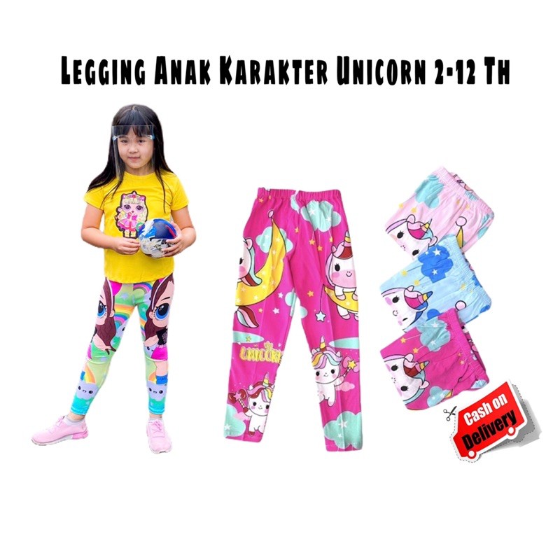 Legging Anak Perempuan Motif Unicorn Bahan Katun 2-12 Th / Leging Anak Cewek Murah Bahan Katun