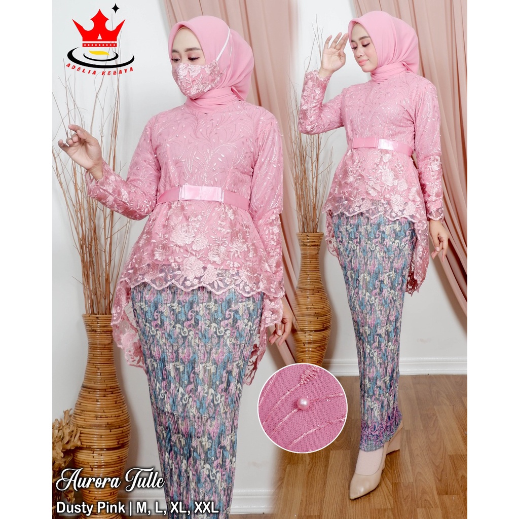 (COD) Kebaya aurora tulle bordir mutiara/set kebaya aurora/kebaya wisuda/kebaya terbaru/kebaya aurora tull hanania kebaya