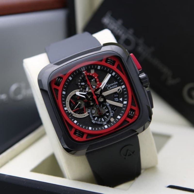 Jam Alexandre Christie AC 6577 Pria / AC6577 M Rubber Black Red Original