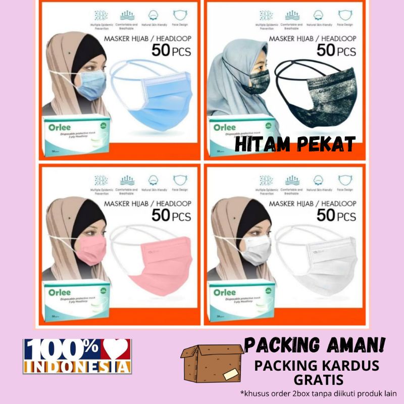 (BOX ISI50 PCS)MASKER ORLEE HIJAB 3PLY