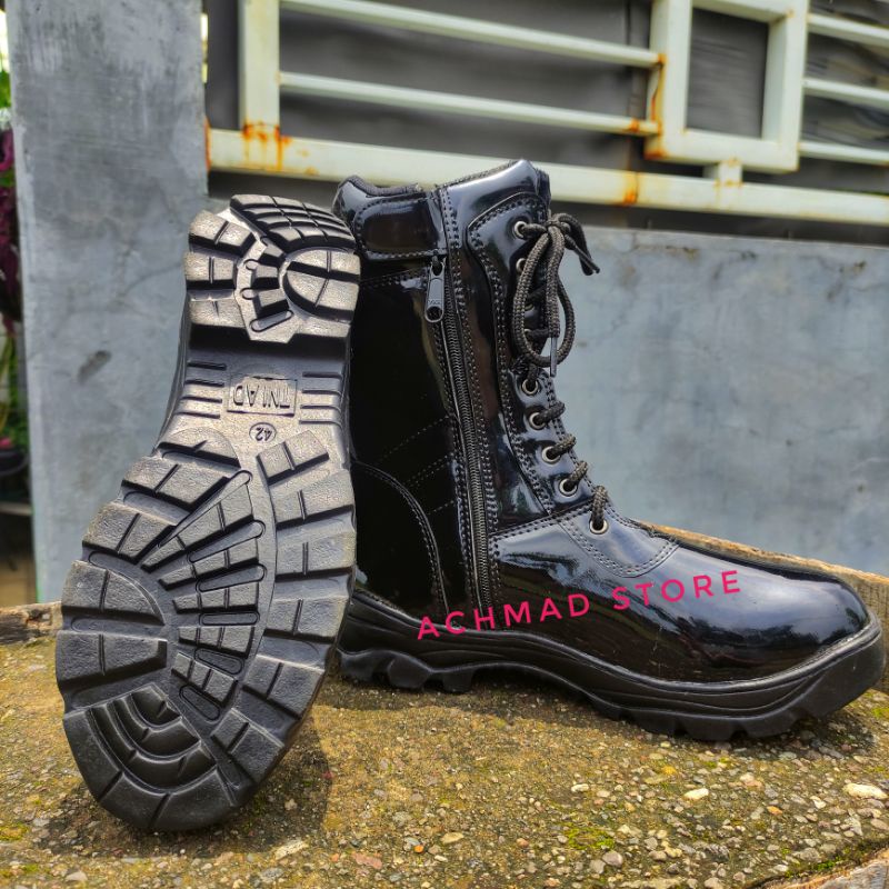 SEPATU PDL POLRI TNI SECURITY SATPAM  KULIT KILAP