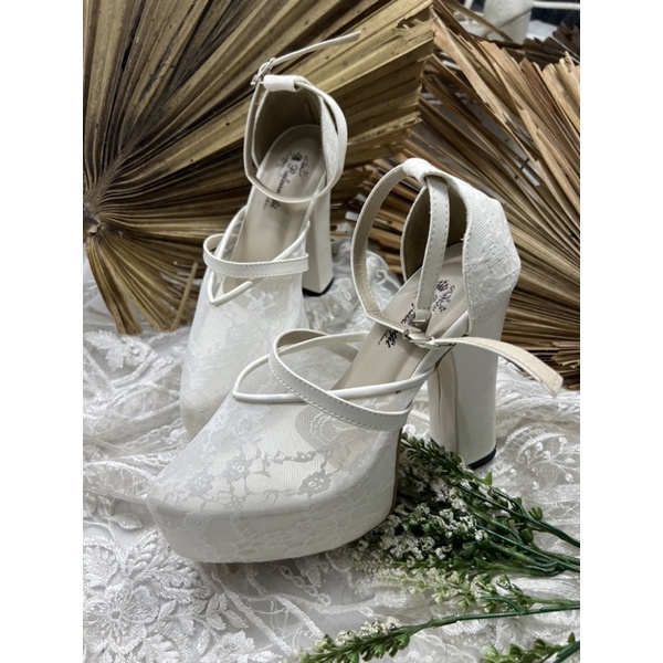 sepatu wedding wanita siyren tali no payet putih 12cm tahu