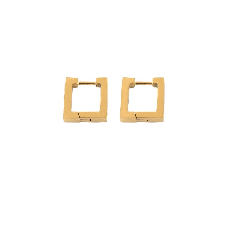 Anting Kotak Baja Titanium Retro Gaya Eropa Amerika Gaya Keren Emas 18K Anti Karat Earrings