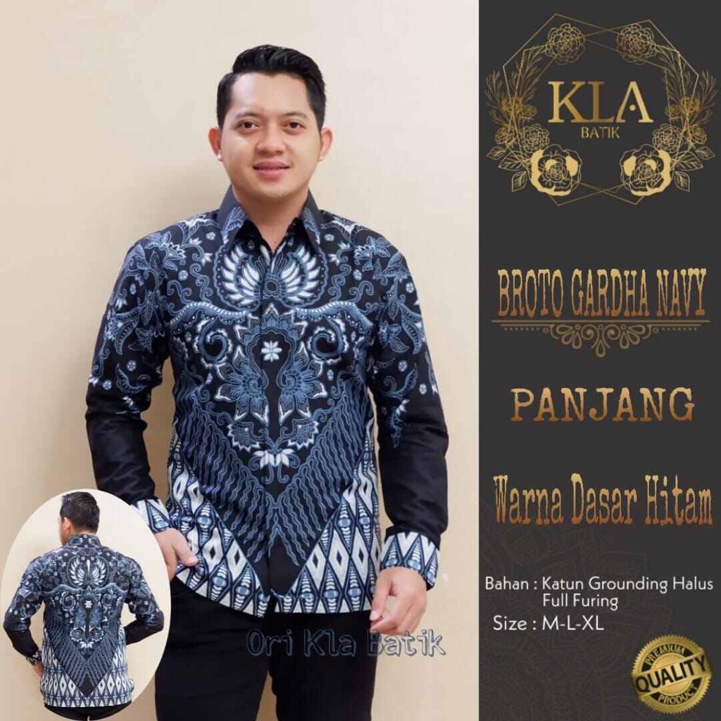 Kemeja batik premium terbaru 2022 warna navy hitam / kemeja batik pria lengan panjang terbaru warna navy / baju batik pesta warna biru navy / kemeja batik kerja lengan panjang BROTO GHARDA / baju batik pria panjang warna navy blue