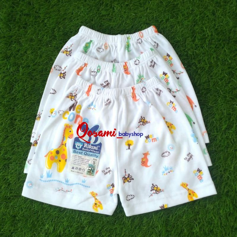 RIFANI 3 pcs Celana Putih Pendek Bayi  Motif Uk S, M,  L, XL SNI