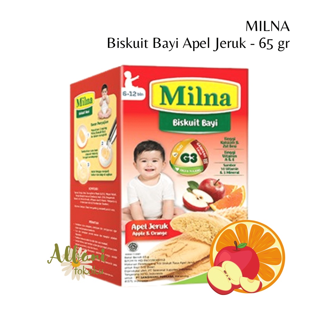 

Milna Biskuit Bayi Rasa Apel Jeruk Kemasan 65 gr - Biskuit Bayi - Untuk 6 Bulan Keatas - Biskuit Milna